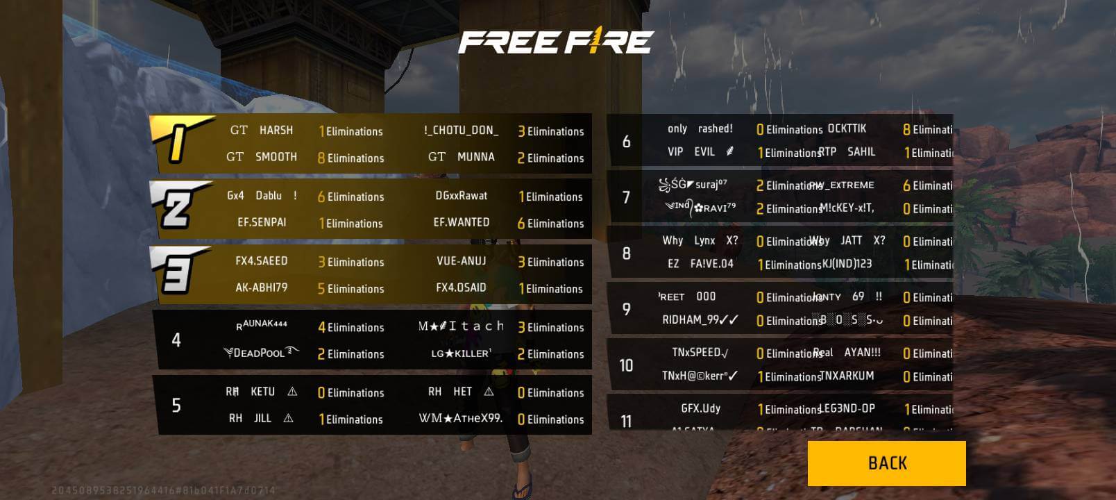 Free Fire result screenshot